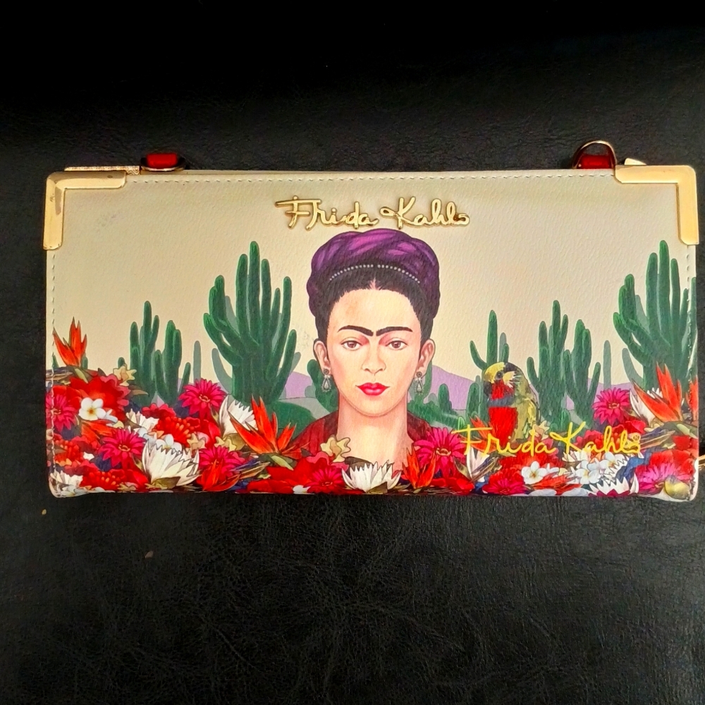 Frida Kahlo Cactus Collection Licensed Clutch with Long Strap Red.